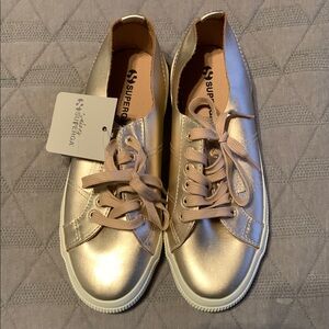 Superga Shimmering Gold Lace-Up Sneakers